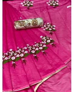 Pink chanderi embroidered saree