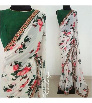 White florel Saree