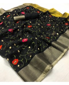 Organza silk black saree