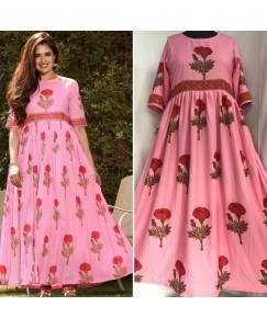 Pink  long kurti anarkali