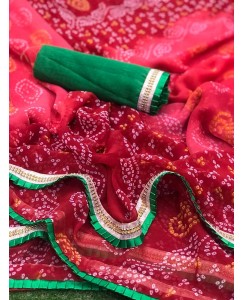 Red bandhani fancy border saree